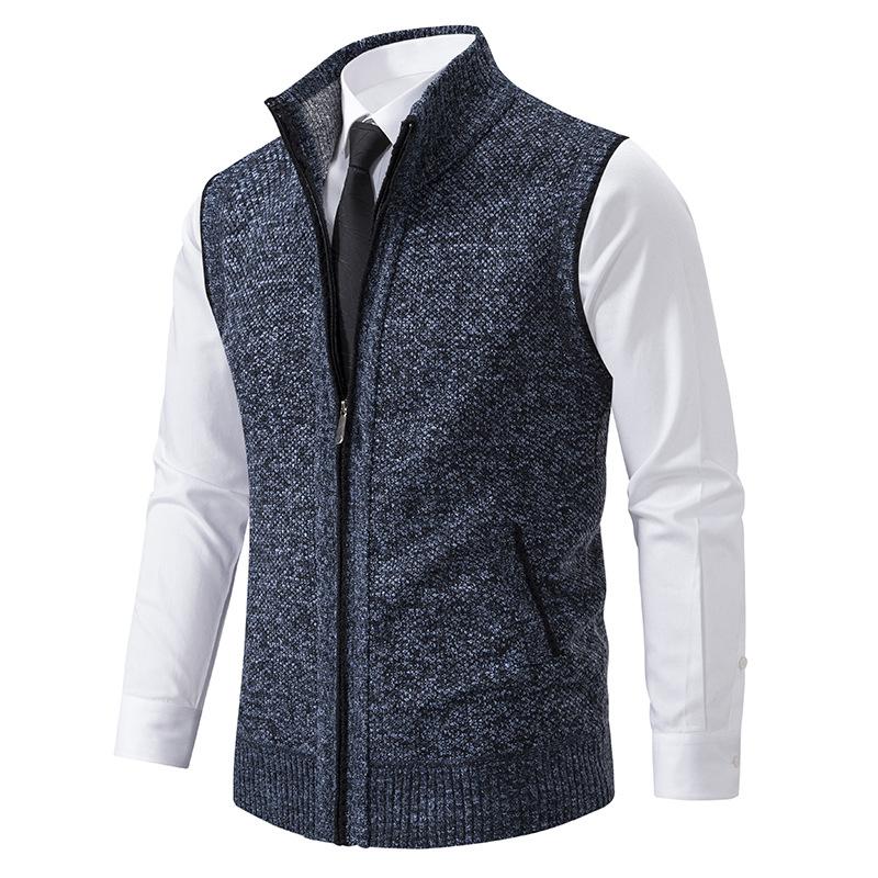 Men's Textured Fleece Vest, Mock Neck, Zip Front
