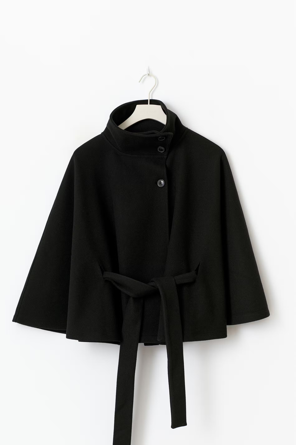 Women's Belted Cape Coat, High Collar, Button Front