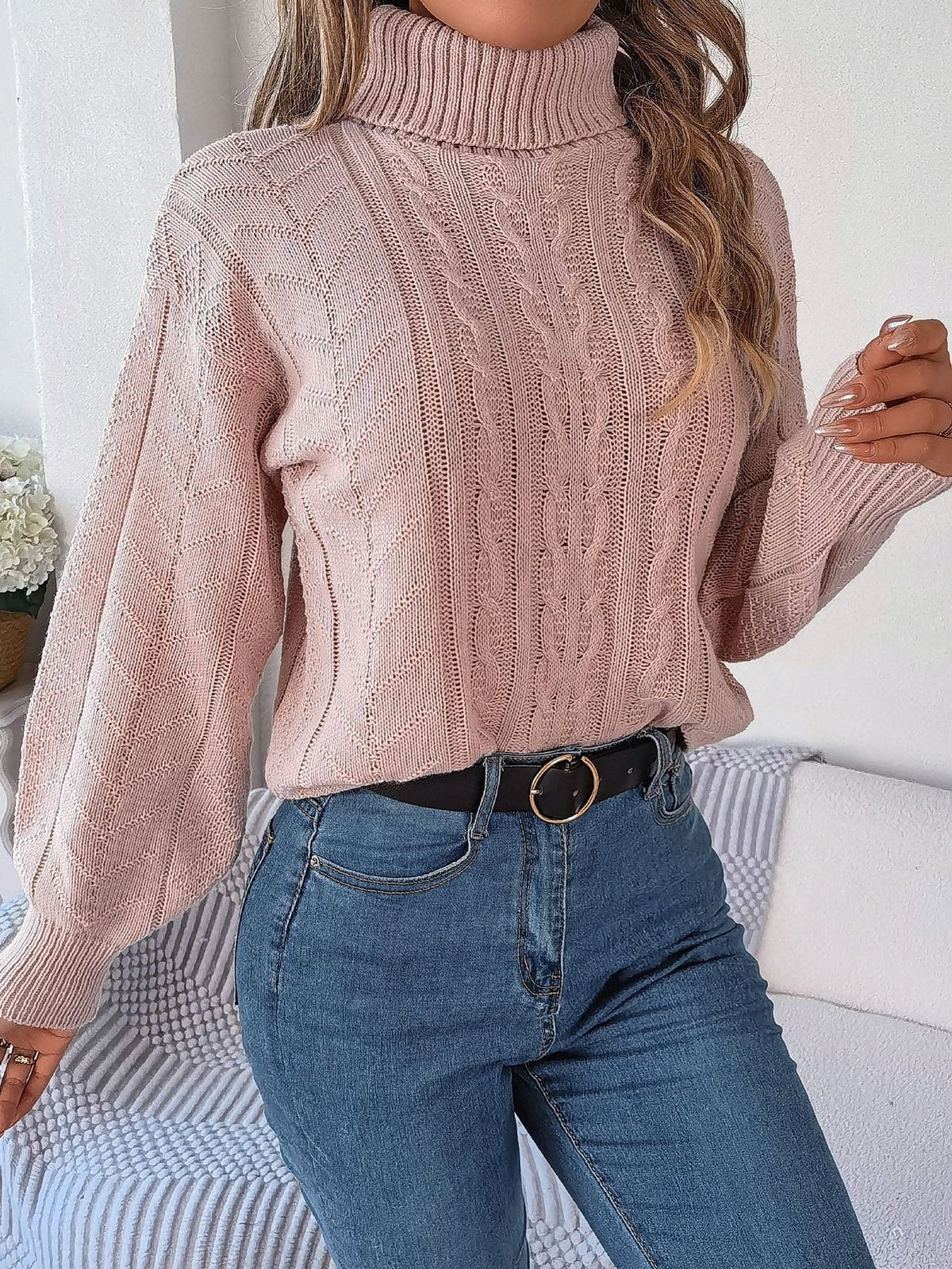 Junia | Cable Knit Turtleneck Sweater with Long Sleeves for Women