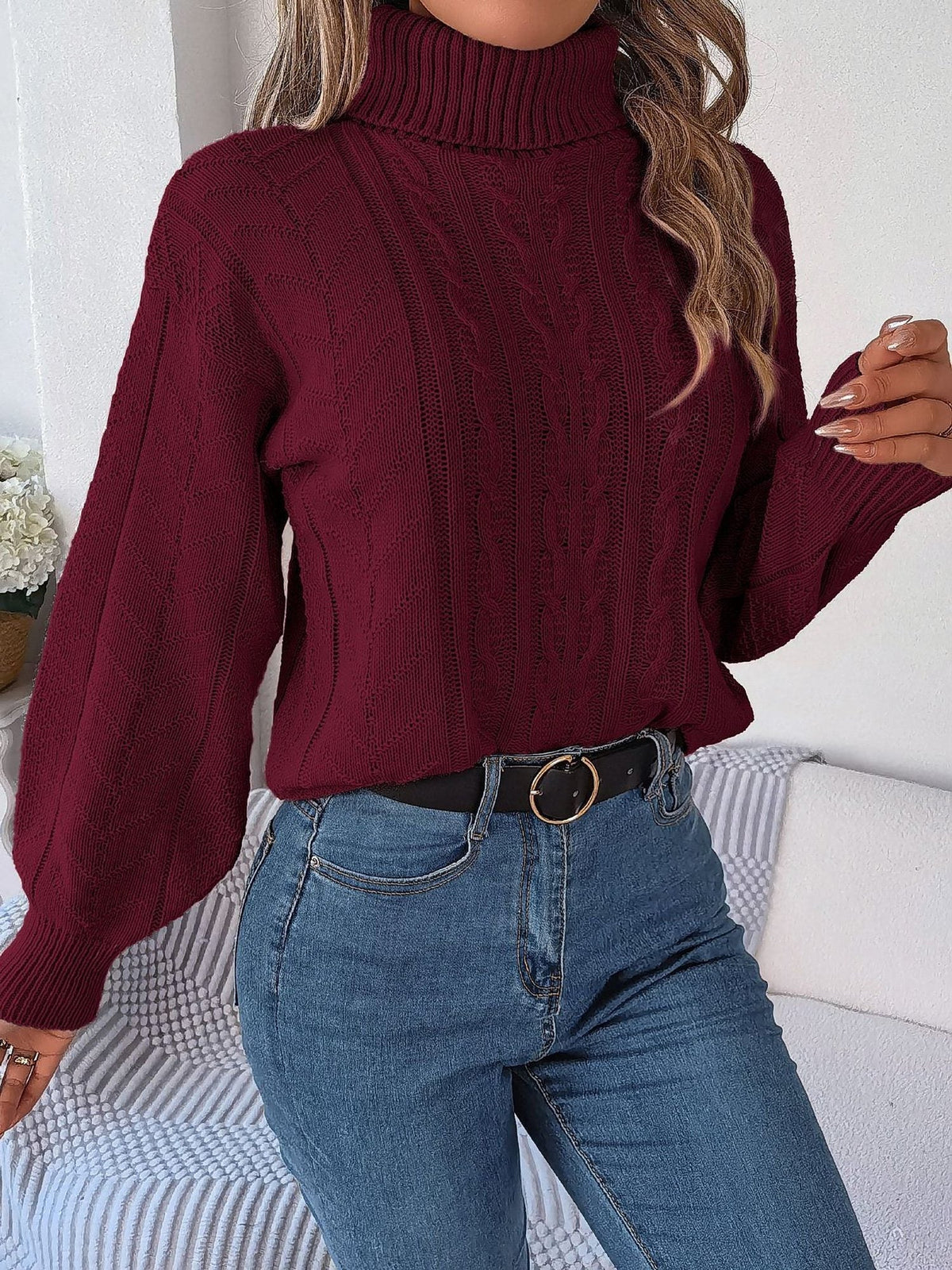 Junia | Cable Knit Turtleneck Sweater with Long Sleeves for Women