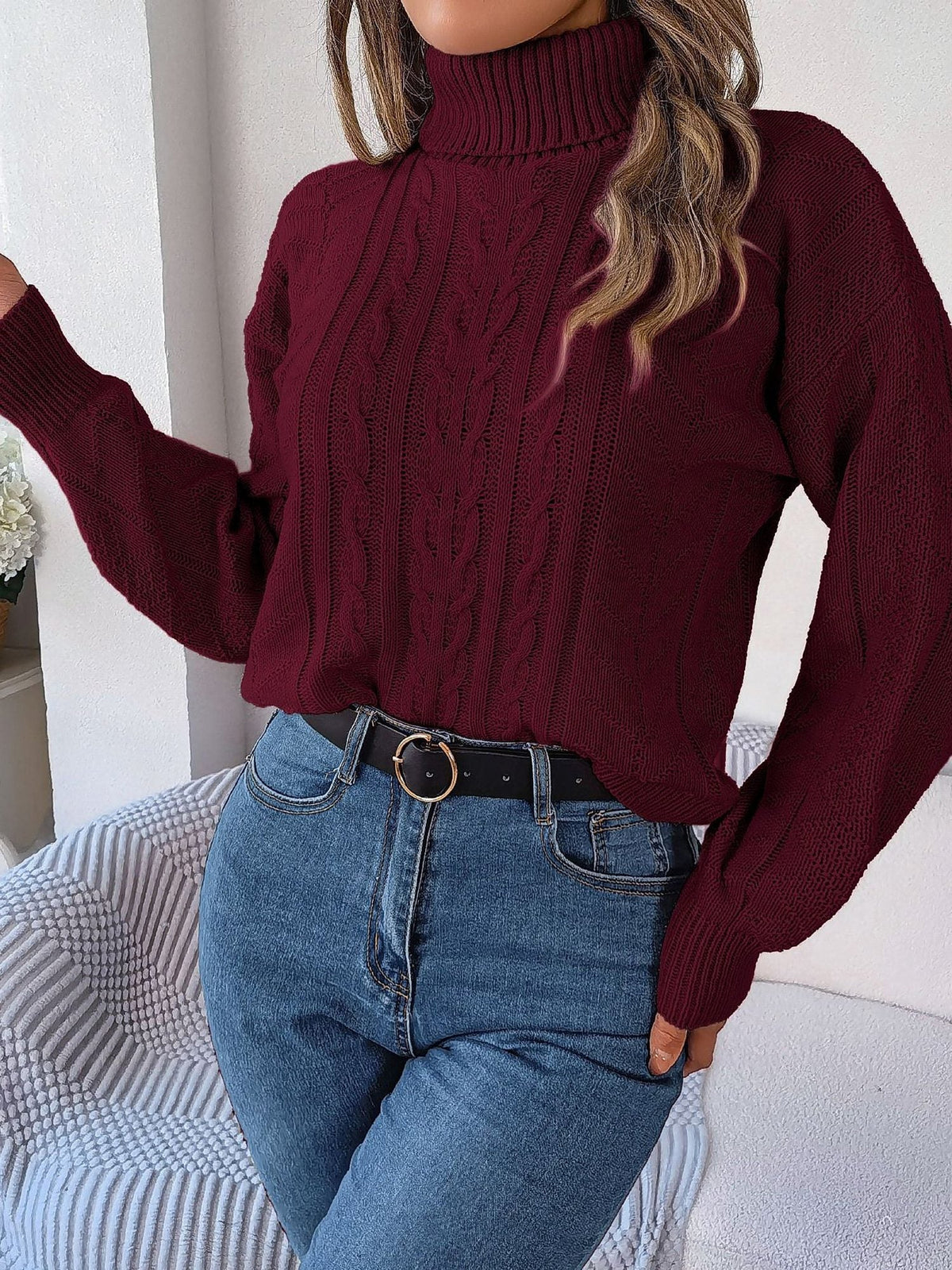 Junia | Cable Knit Turtleneck Sweater with Long Sleeves for Women