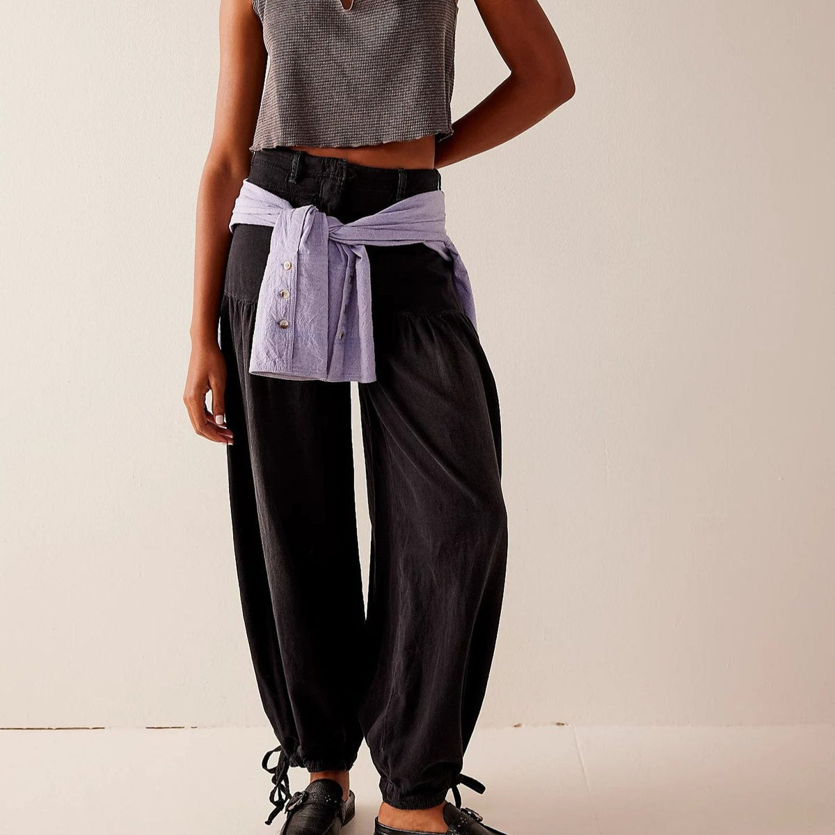 Juno | Wide Leg Jeans with Cropped Ankle Drawstring for Women