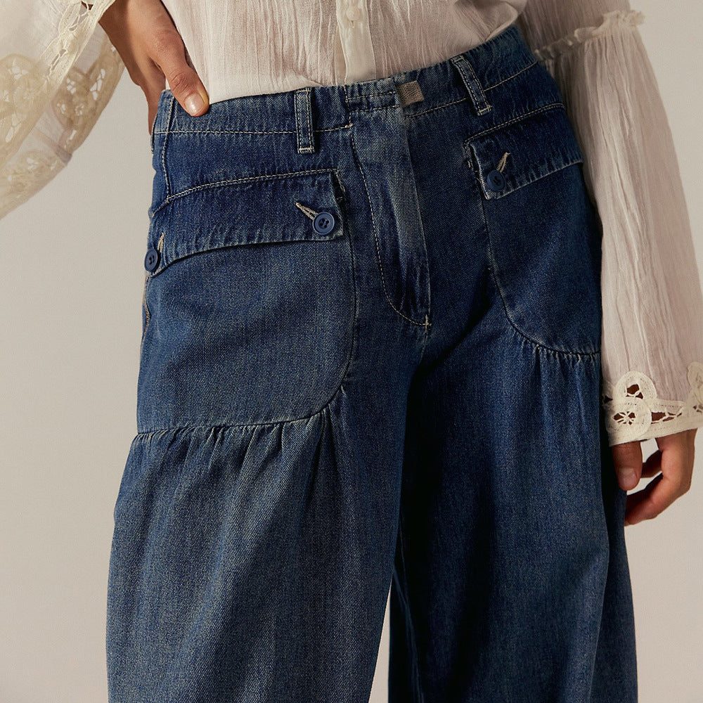Juno | Wide Leg Jeans with Cropped Ankle Drawstring for Women