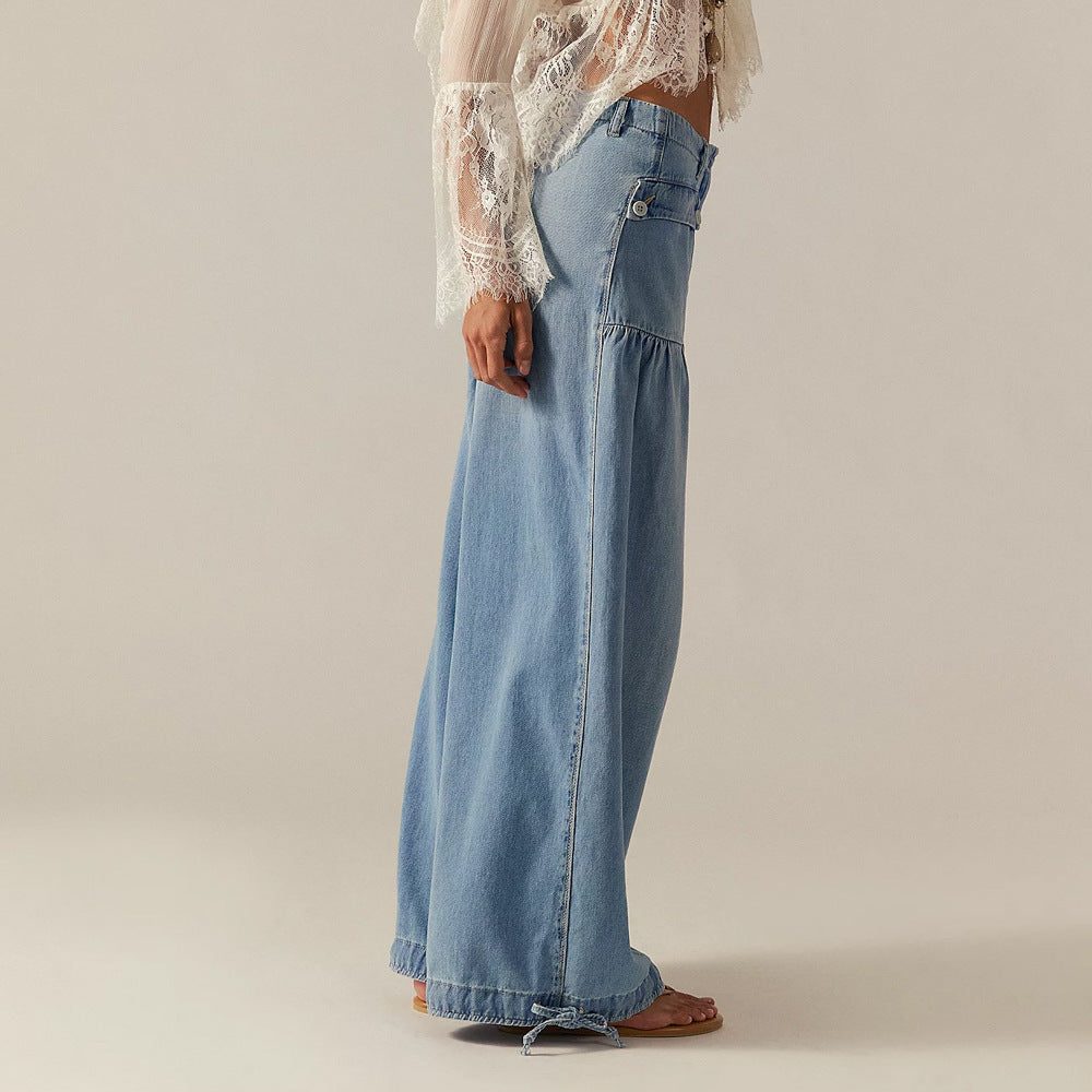 Juno | Wide Leg Jeans with Cropped Ankle Drawstring for Women