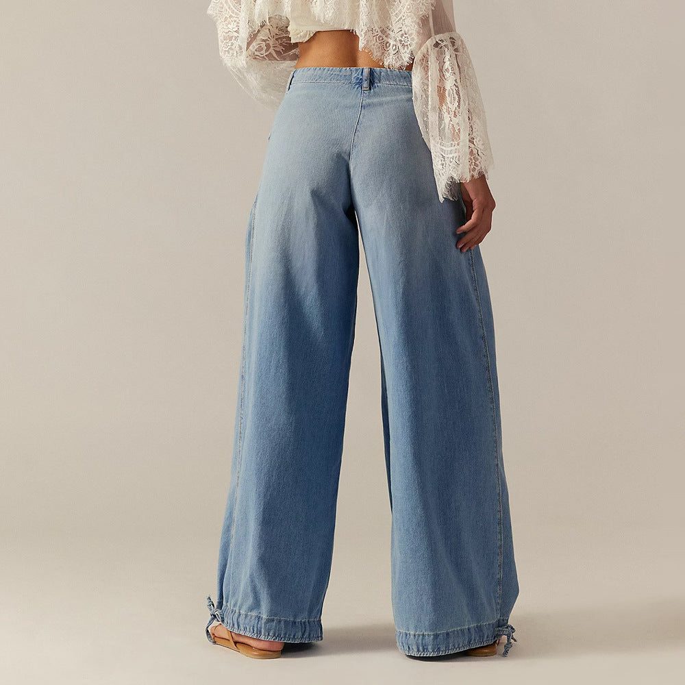 Juno | Wide Leg Jeans with Cropped Ankle Drawstring for Women