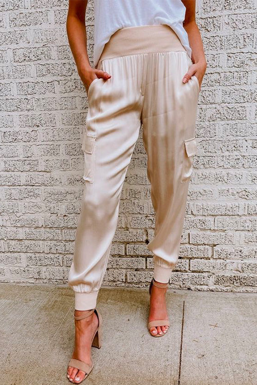 Women's High Waisted Cargo Pants with Elastic Cuffs