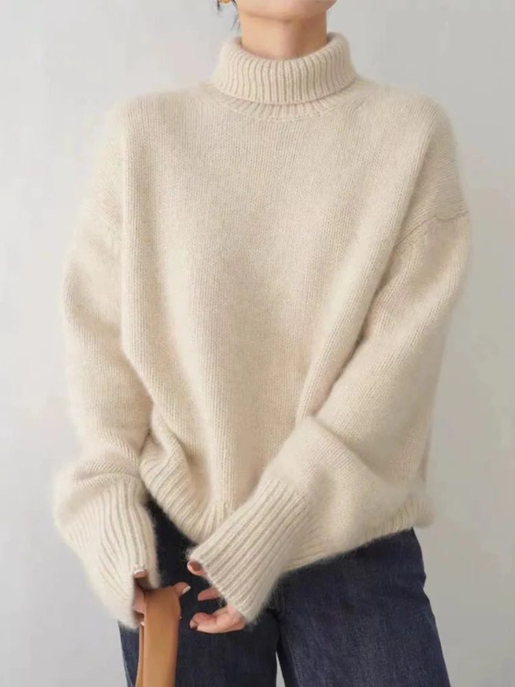 Kalina | Ribbed Knit Cashmere Turtleneck Sweater for Women