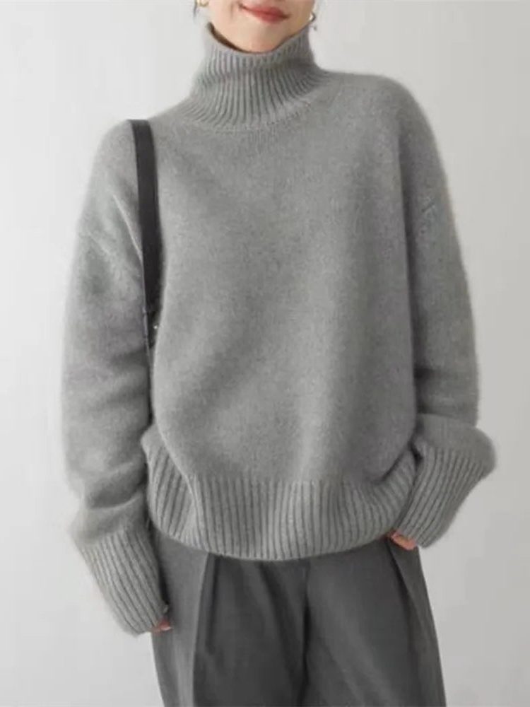 Kalina | Ribbed Knit Cashmere Turtleneck Sweater for Women