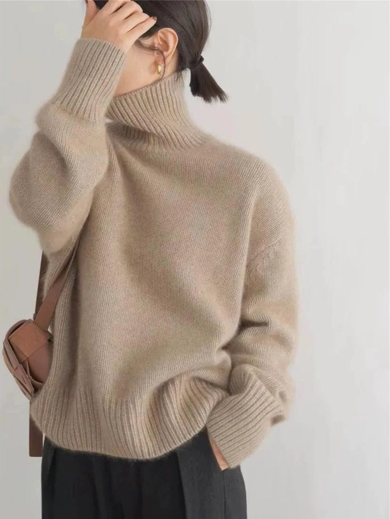 Kalina | Ribbed Knit Cashmere Turtleneck Sweater for Women