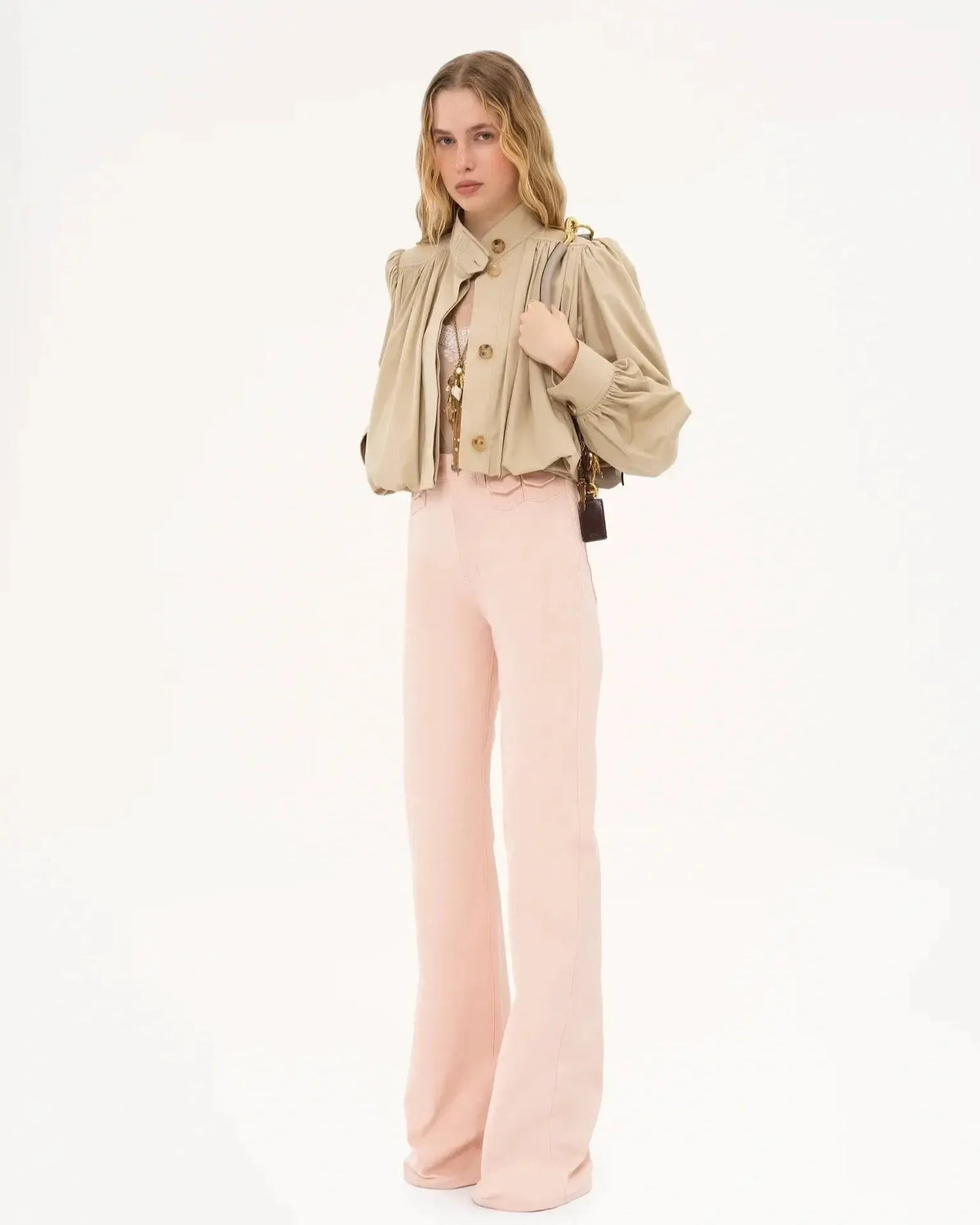 Karen | Cropped Button Front Varsity Jacket with Voluminous Sleeves
