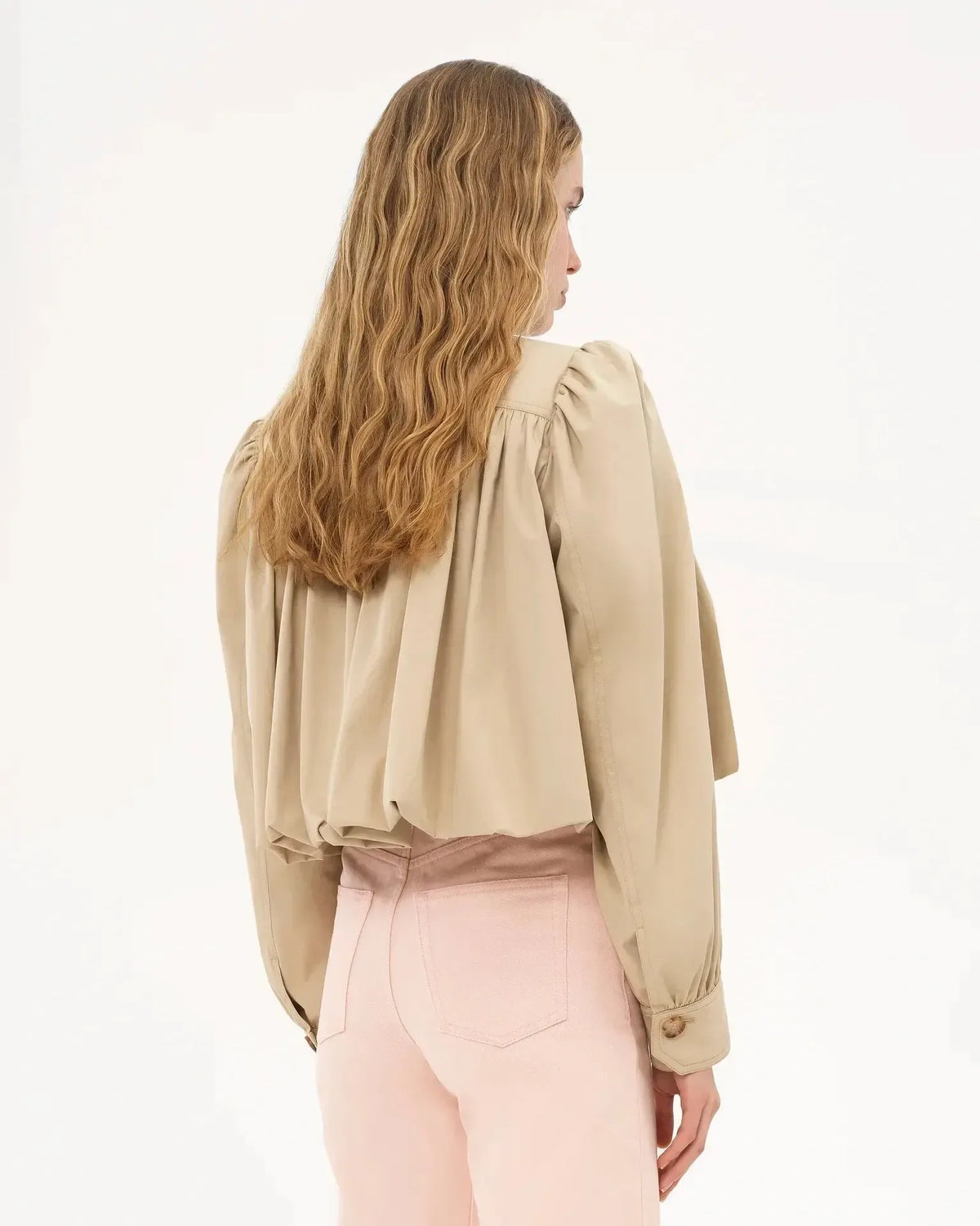 Karen | Cropped Button Front Varsity Jacket with Voluminous Sleeves