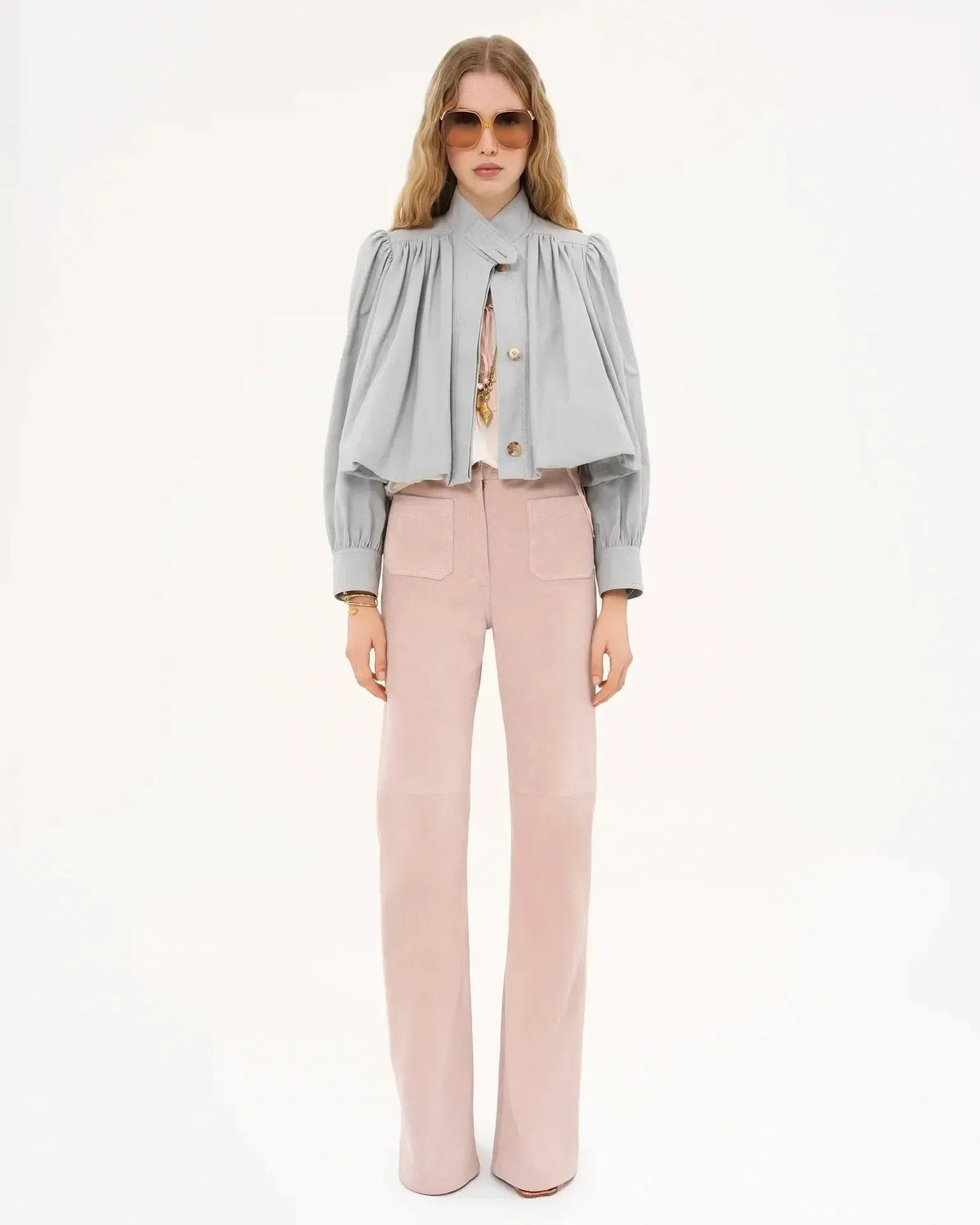 Karen | Cropped Button Front Varsity Jacket with Voluminous Sleeves