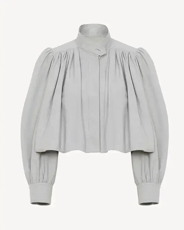 Karen | Cropped Button Front Varsity Jacket with Voluminous Sleeves