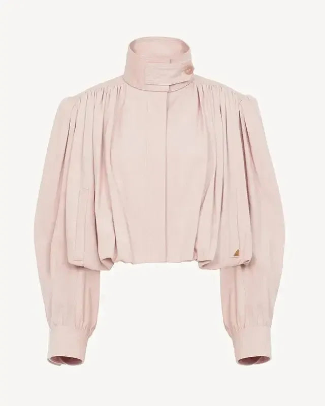 Karen | Cropped Button Front Varsity Jacket with Voluminous Sleeves
