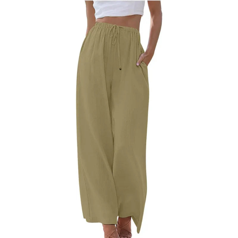 Karen | Women's Wide Leg Trouser with Drawstring Waist and Side Pockets