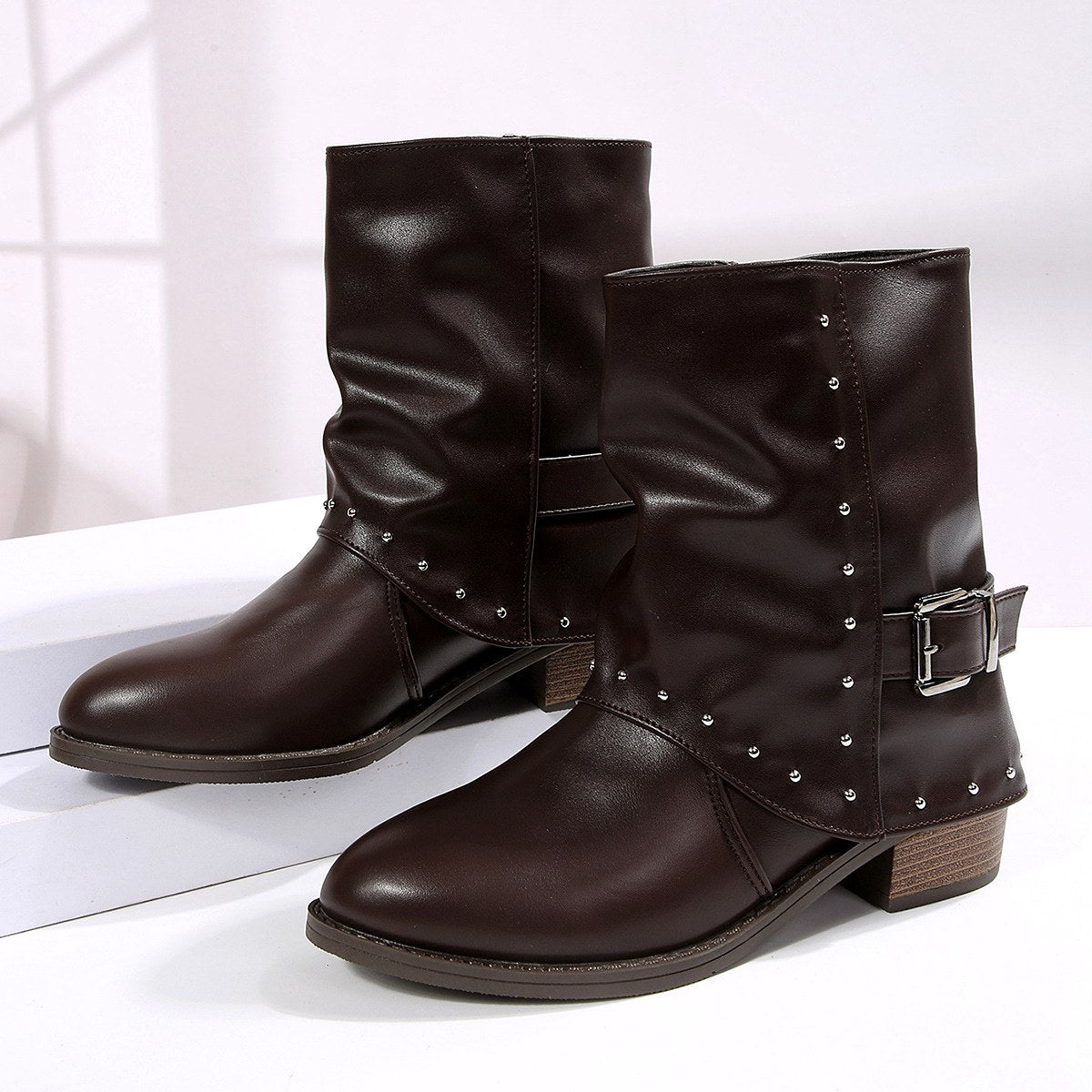 Karla - Women's Studded Buckle Ankle Boots