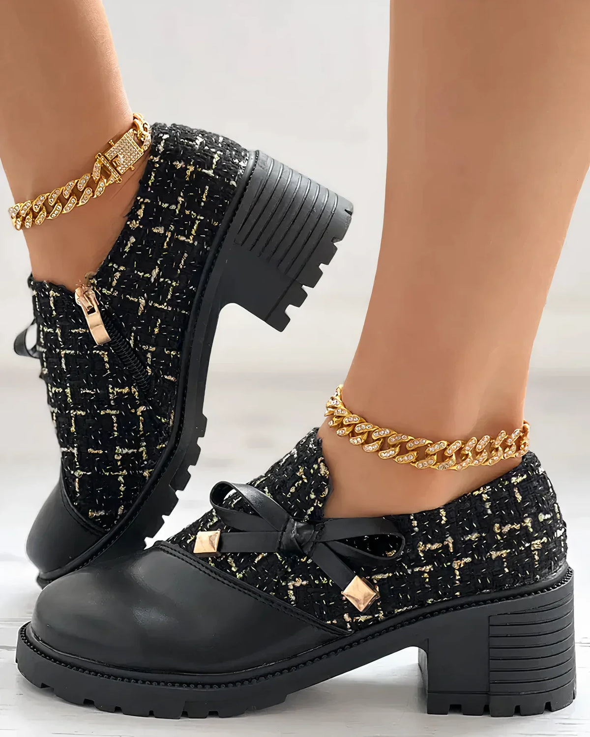 Kate | Women's Block Heel Mary Jane Shoes with Side Zip