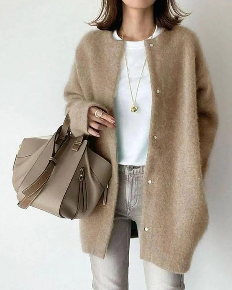 Women's Wool Blend Cardigan Sweater with Deep Pockets