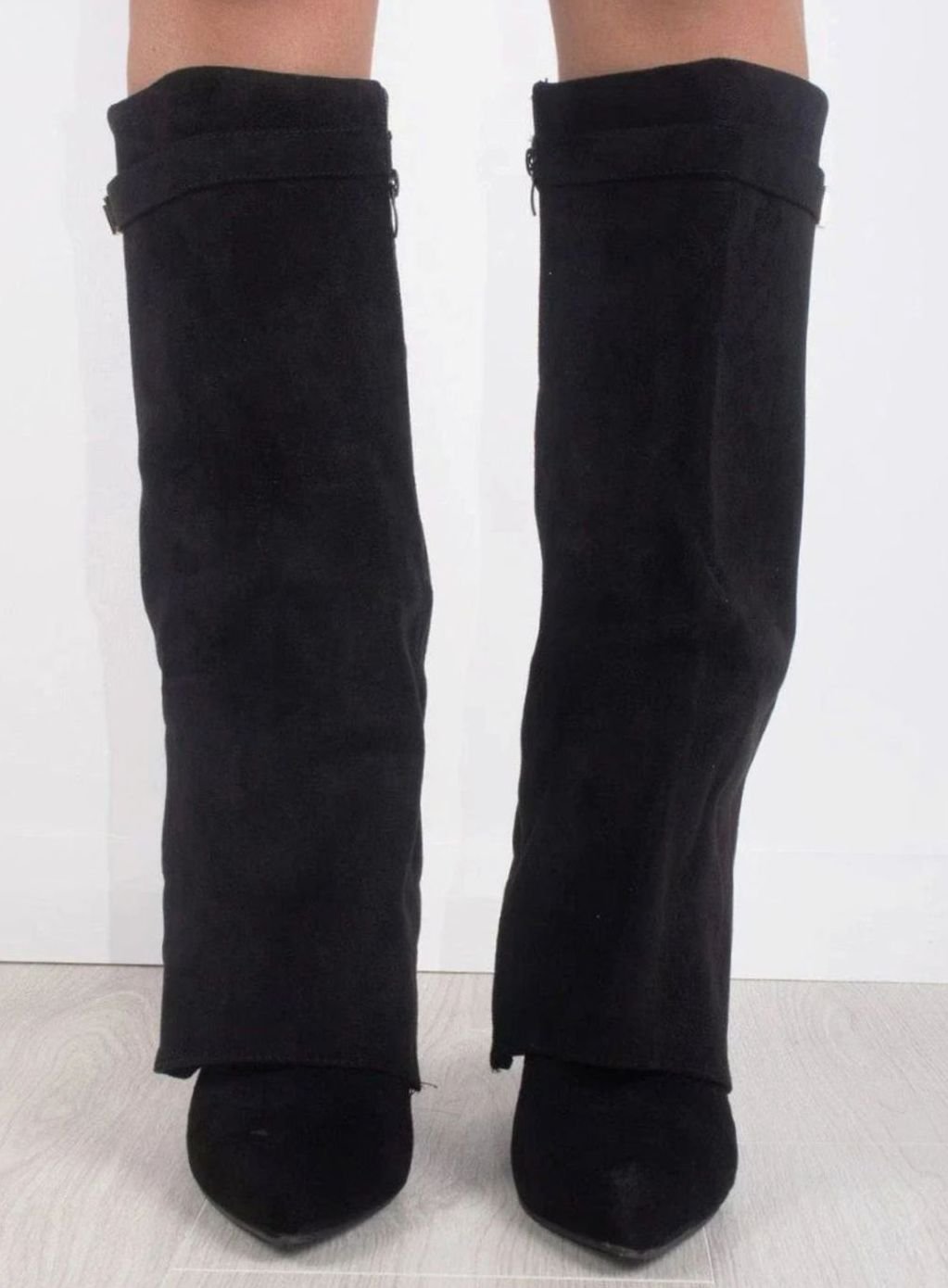 Katherine | Women's Suede Thigh-High Boots Gold Buckle Pointed Toe