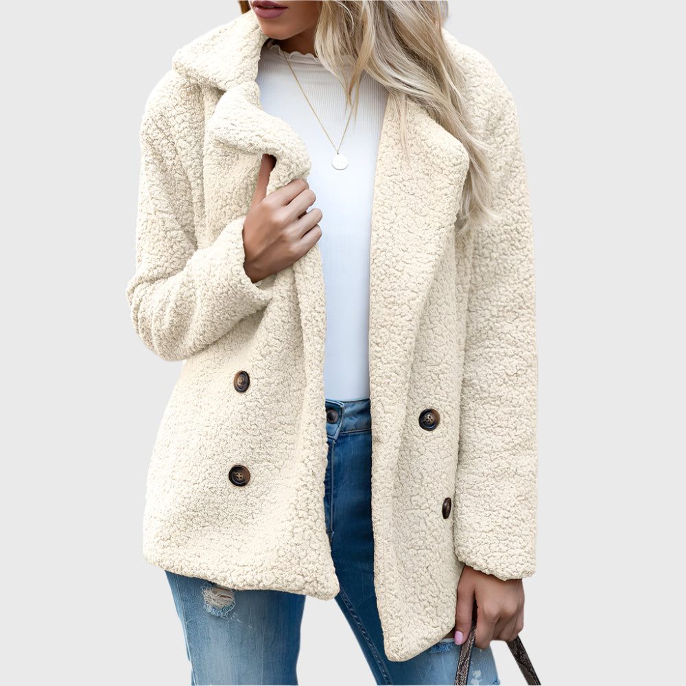 Katja | Double-Breasted Sherpa Jacket with Pockets for Women