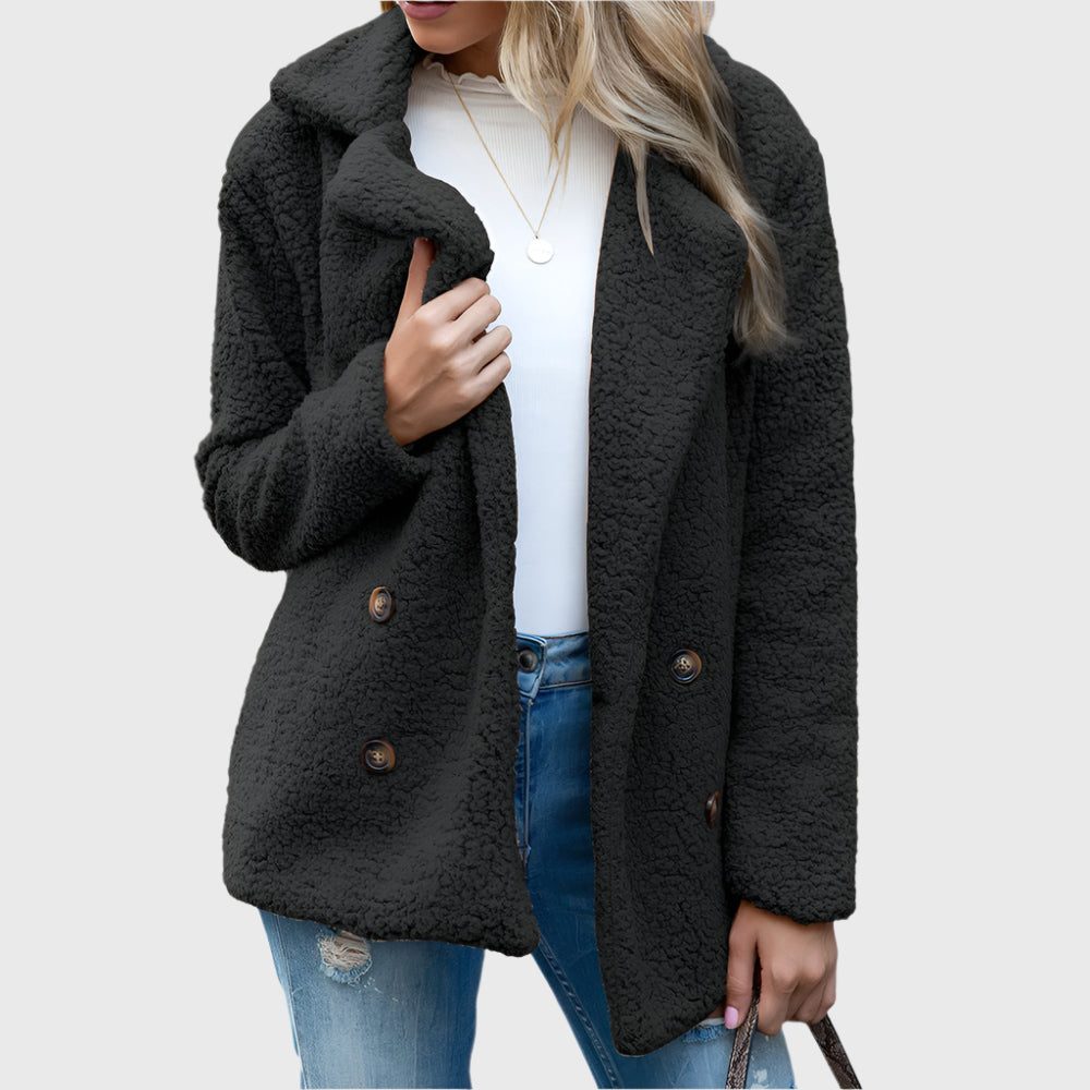 Katja | Double-Breasted Sherpa Jacket with Pockets for Women