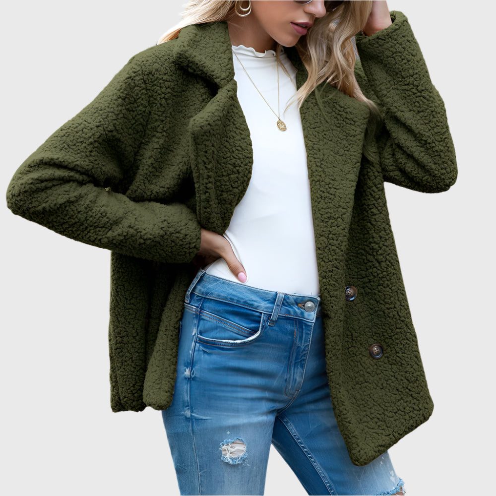 Katja | Double-Breasted Sherpa Jacket with Pockets for Women