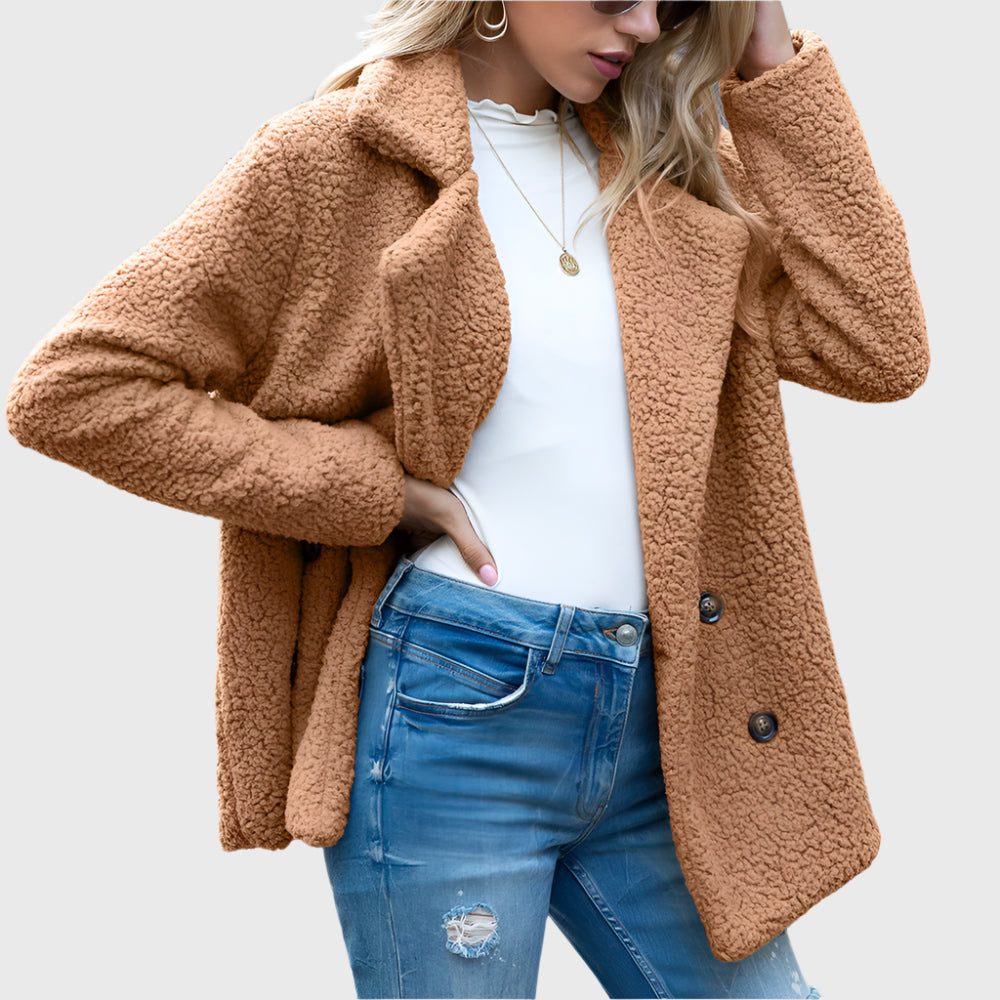 Katja | Double-Breasted Sherpa Jacket with Pockets for Women