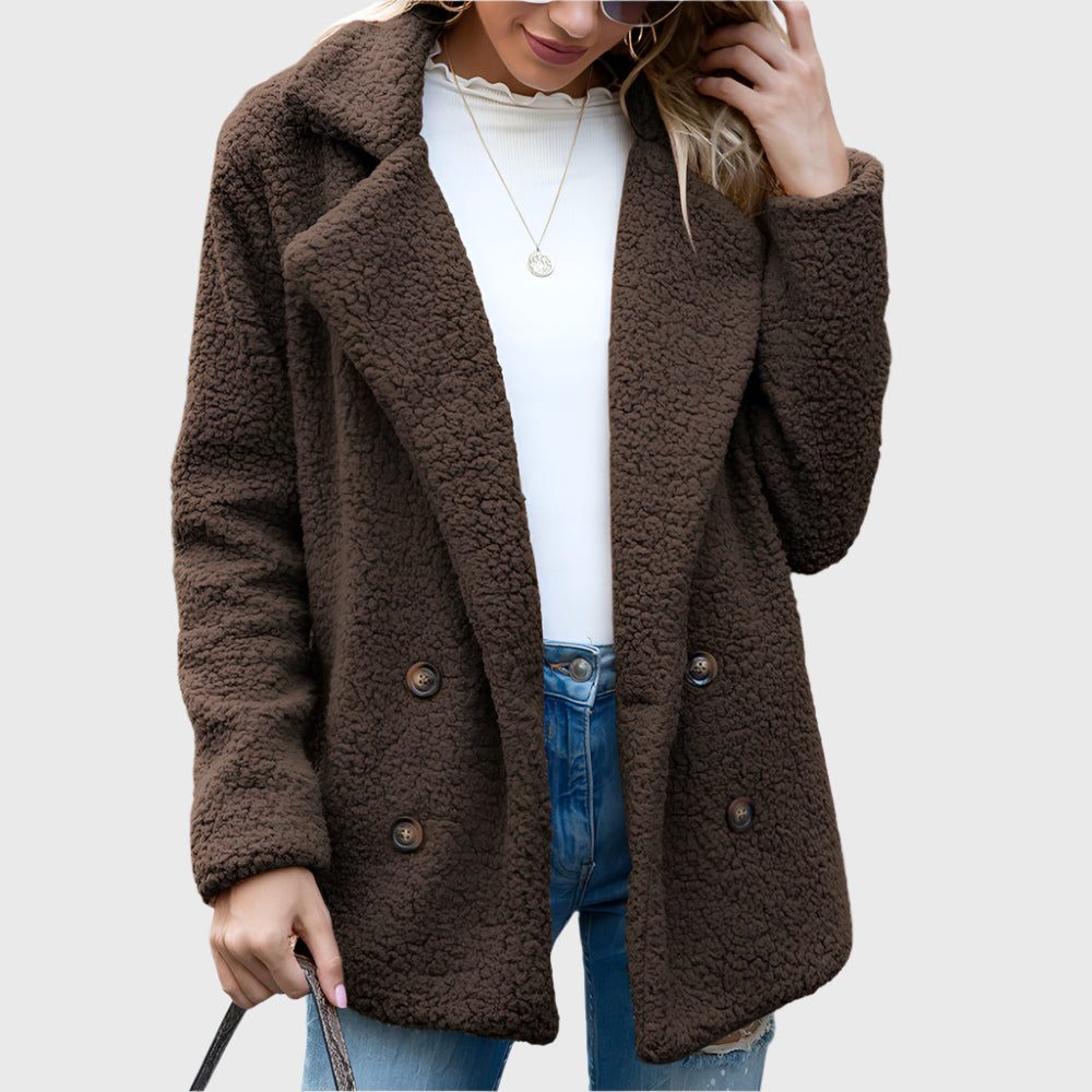 Katja | Double-Breasted Sherpa Jacket with Pockets for Women