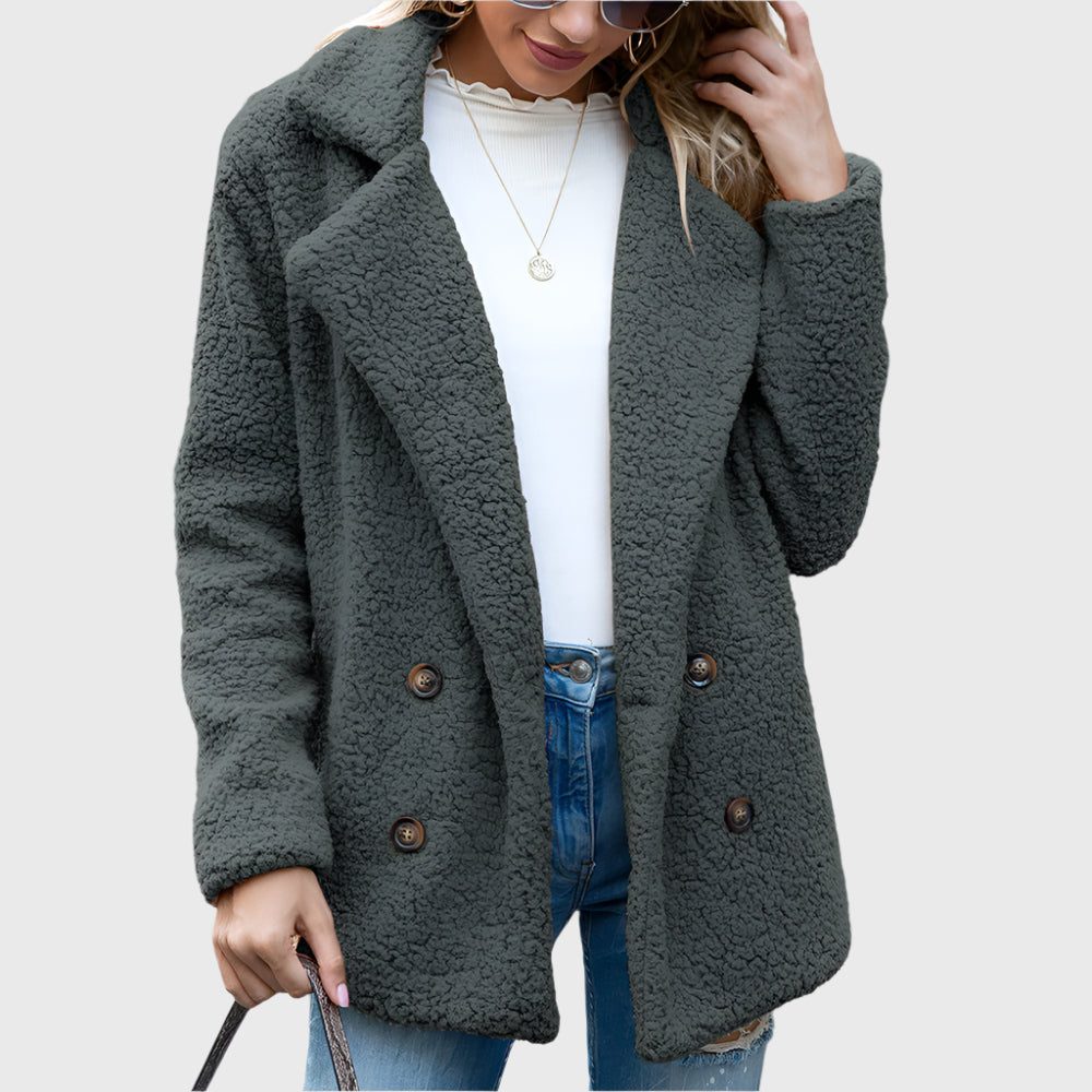 Katja | Double-Breasted Sherpa Jacket with Pockets for Women
