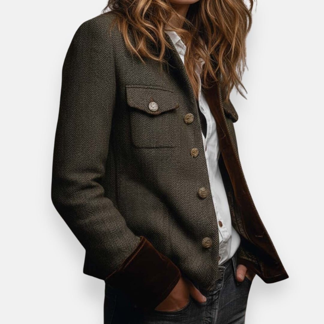 Katja | Herringbone Structured Blazer with Button-Up for Women