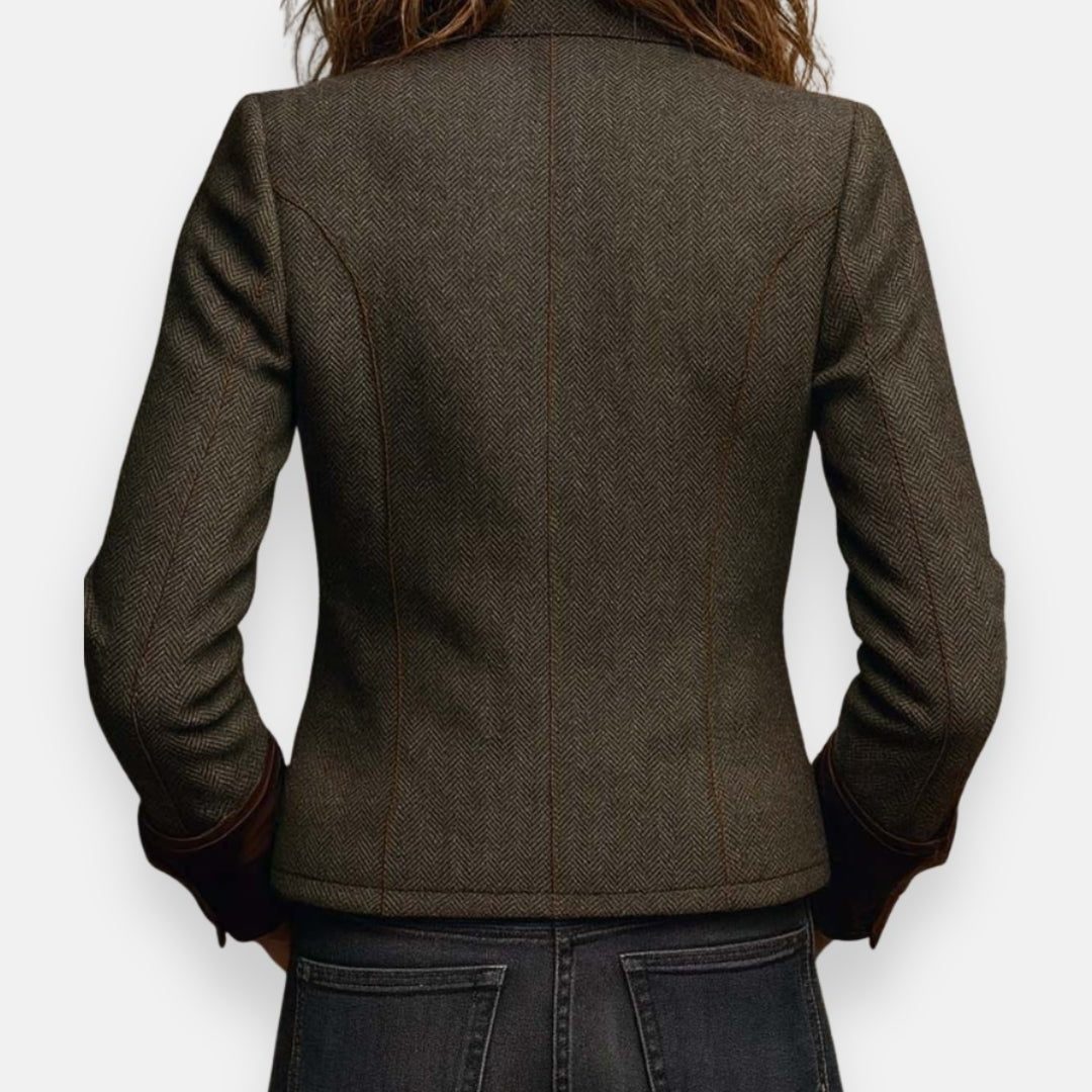 Katja | Herringbone Structured Blazer with Button-Up for Women