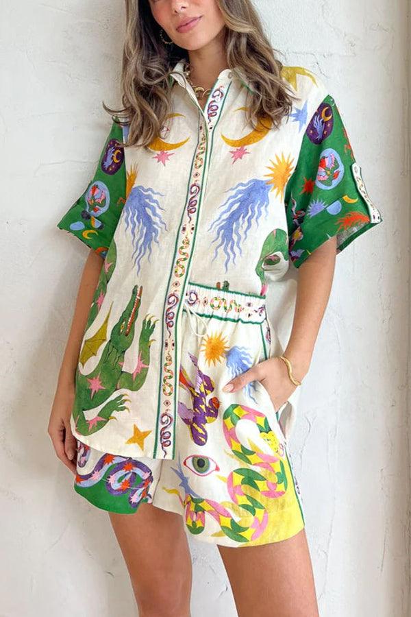 Kayleigh | Women's Printed Shirt Shorts Matching Set with Short Sleeves