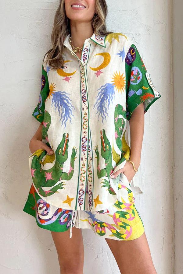 Kayleigh | Women's Printed Shirt Shorts Matching Set with Short Sleeves