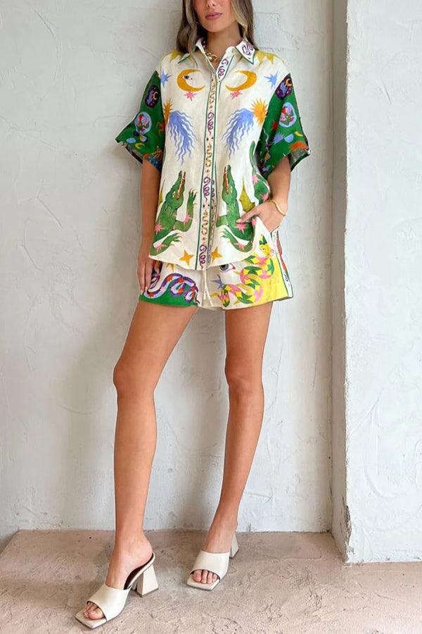 Kayleigh | Women's Printed Shirt Shorts Matching Set with Short Sleeves