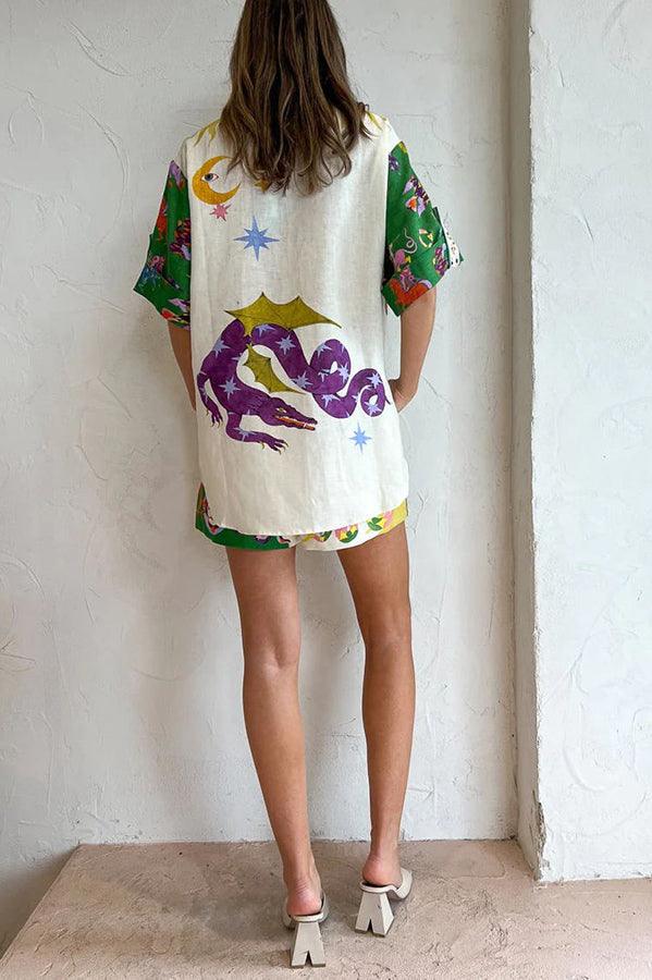 Kayleigh | Women's Printed Shirt Shorts Matching Set with Short Sleeves