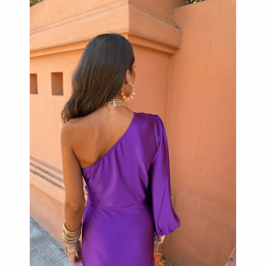Women's Wedding Guest Dress in Draped Stretch Fabric | Defined Waist, Covered Shoulders | Size S-2XL, Green or Lilac