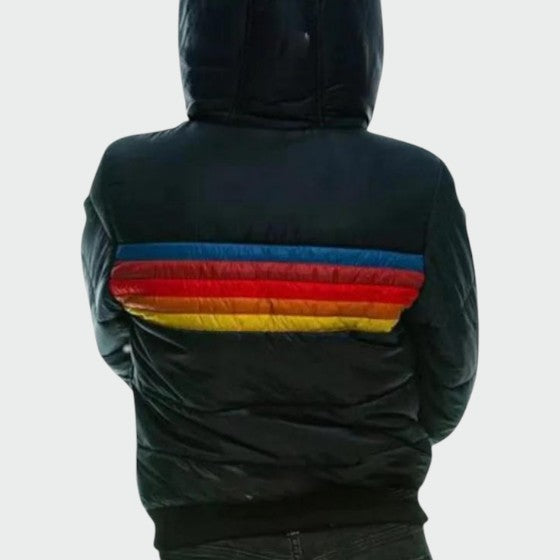 Women's Puffer Jacket with Quilted Panels and Hood | Stripes, Ribbed Cuffs, Zip Closure | For Winter | Size XS-3XL