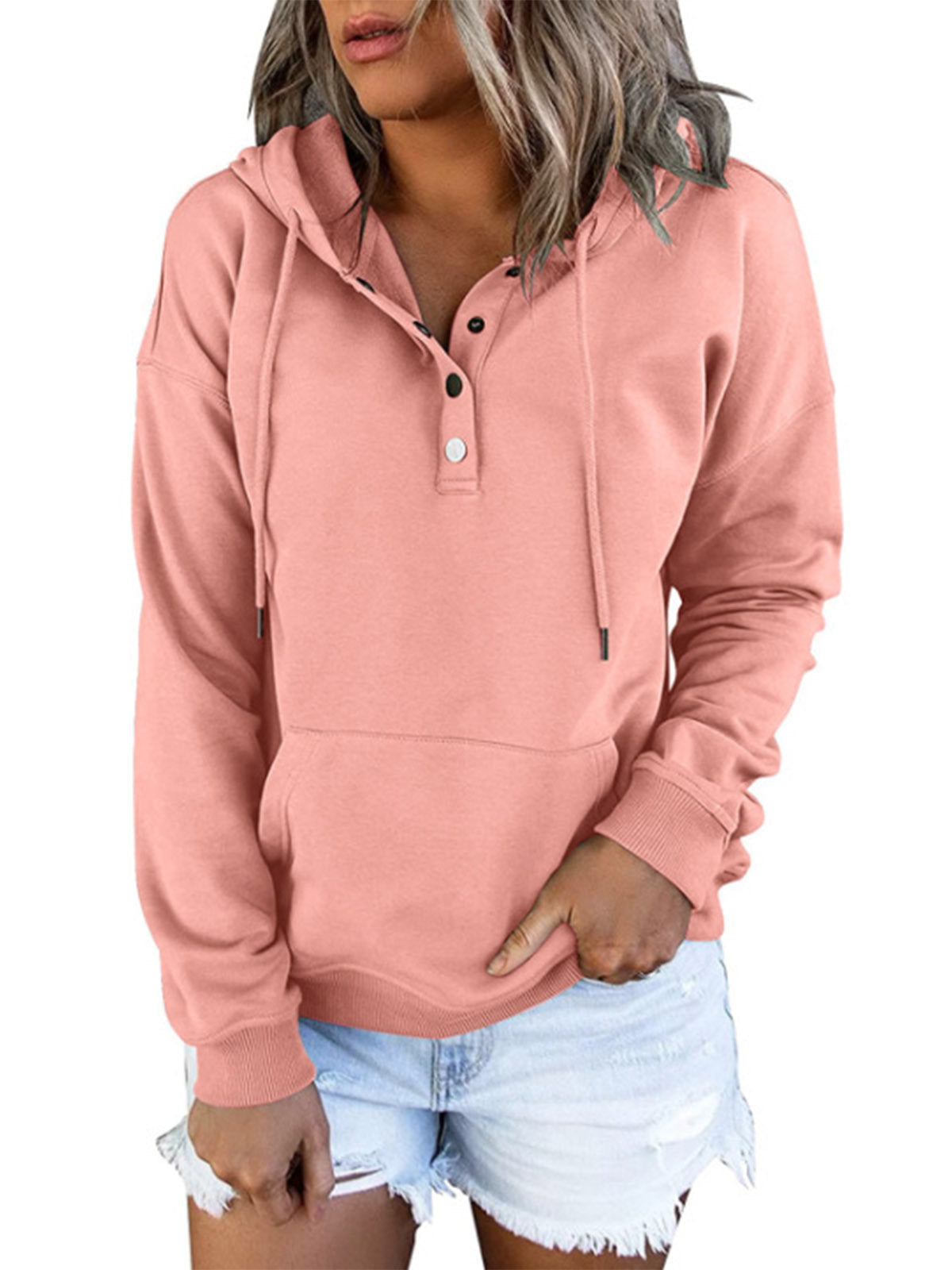 Kia - Women's Henley Button Loose Fit Hoodie Sweatshirt