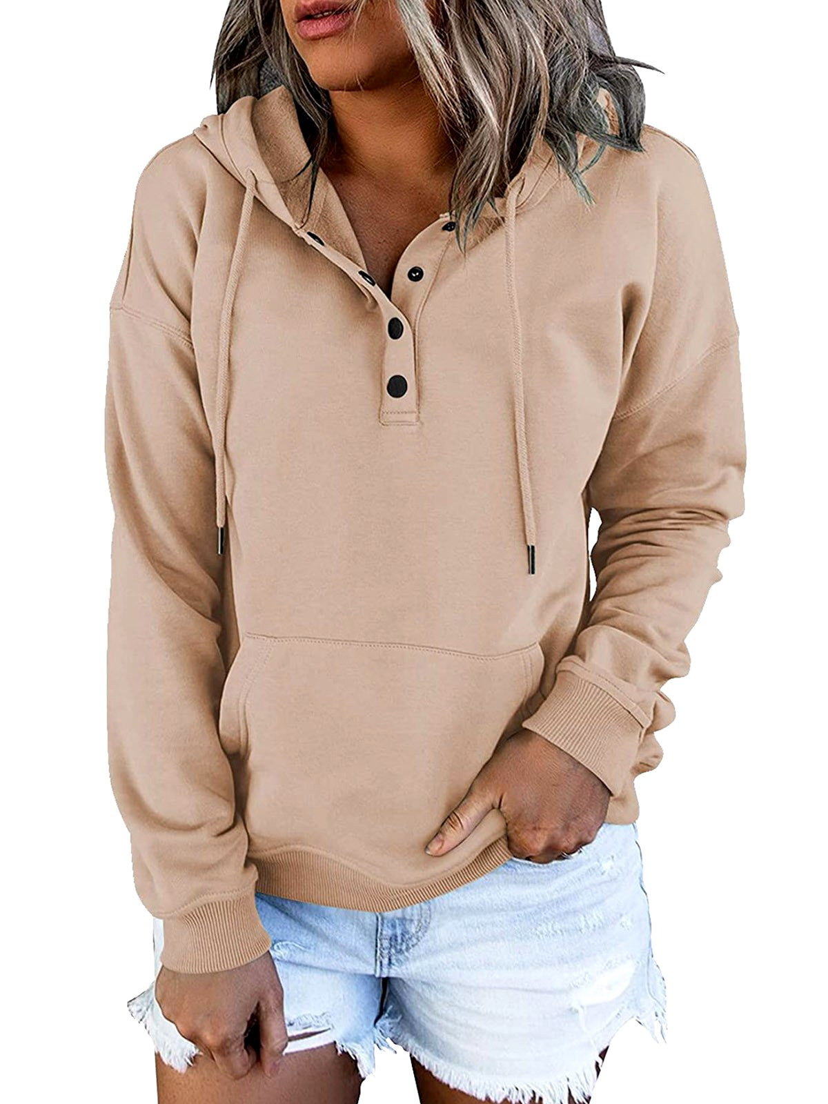 Kia - Women's Henley Button Loose Fit Hoodie Sweatshirt