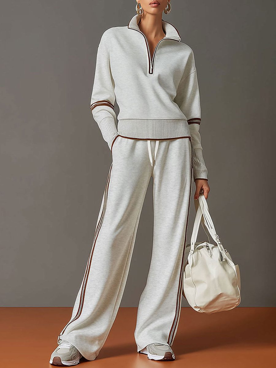 Kimberly | Ribbed Knit Co-Ord Set with Half-Zip for Women