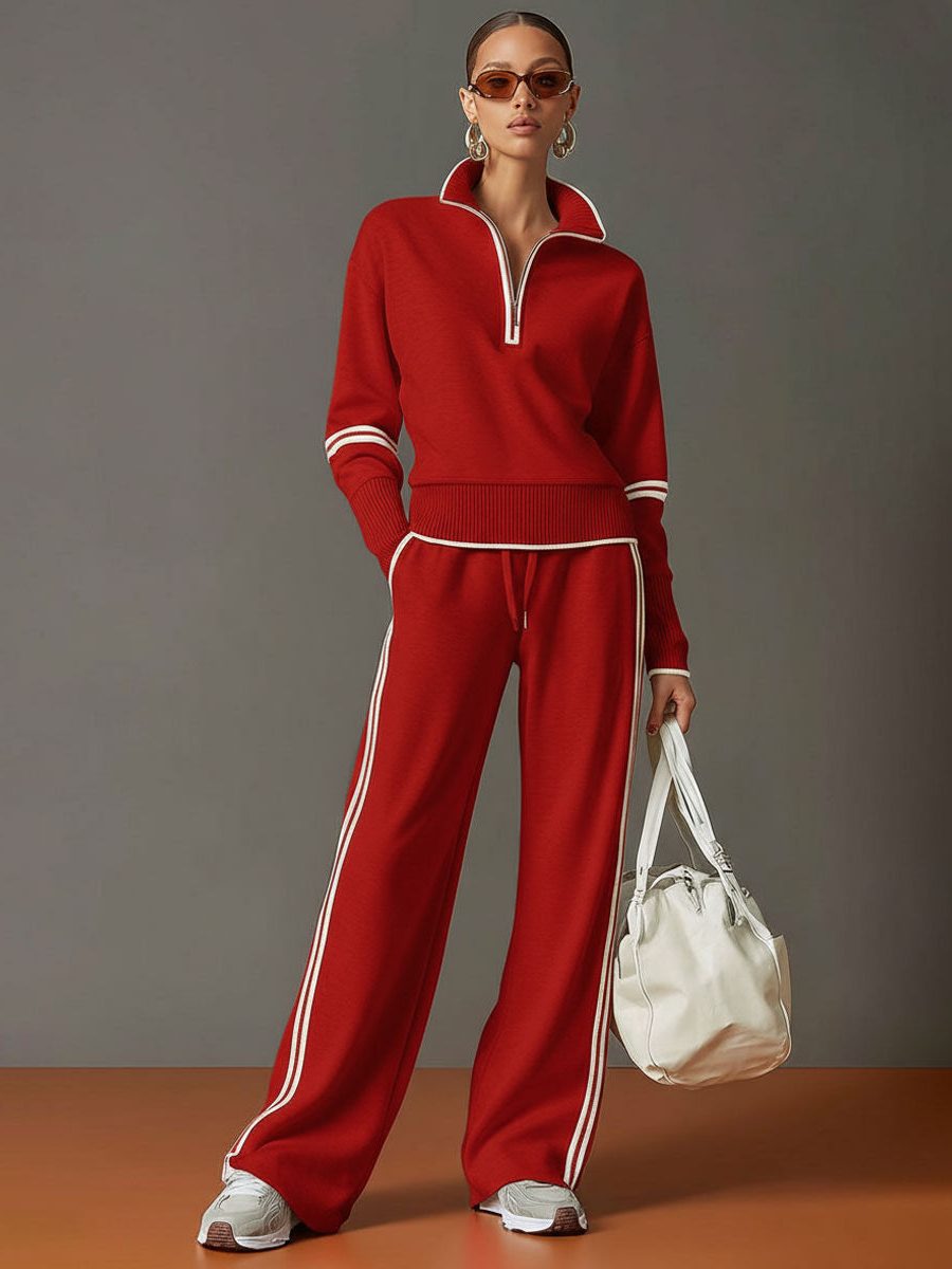 Kimberly | Ribbed Knit Co-Ord Set with Half-Zip for Women