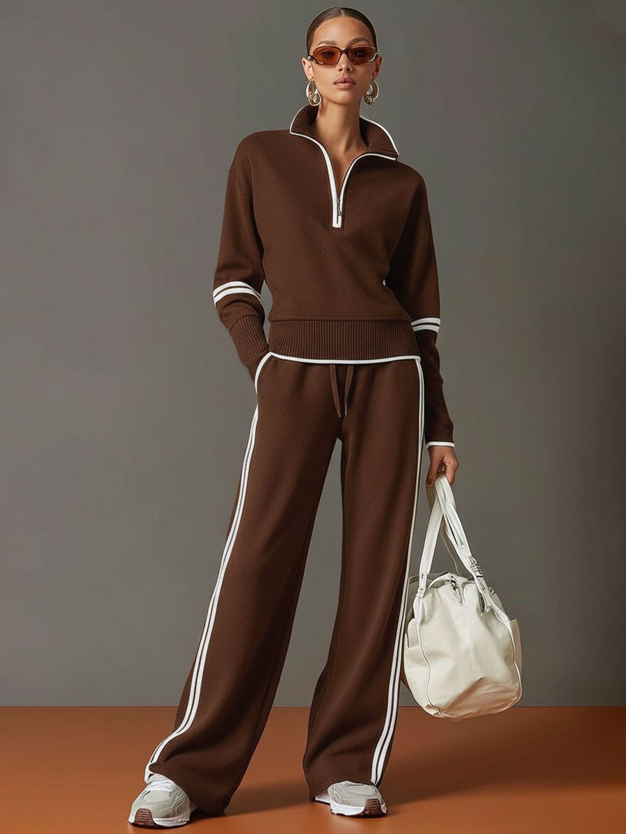 Kimberly | Ribbed Knit Co-Ord Set with Half-Zip for Women