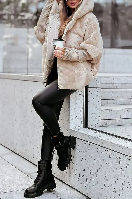 Women's Puffer Jacket with Quilted Panels and Oversized Fit | Hood, Faux Fur Trim, Zip Closure | For Winter | Size S-3XL
