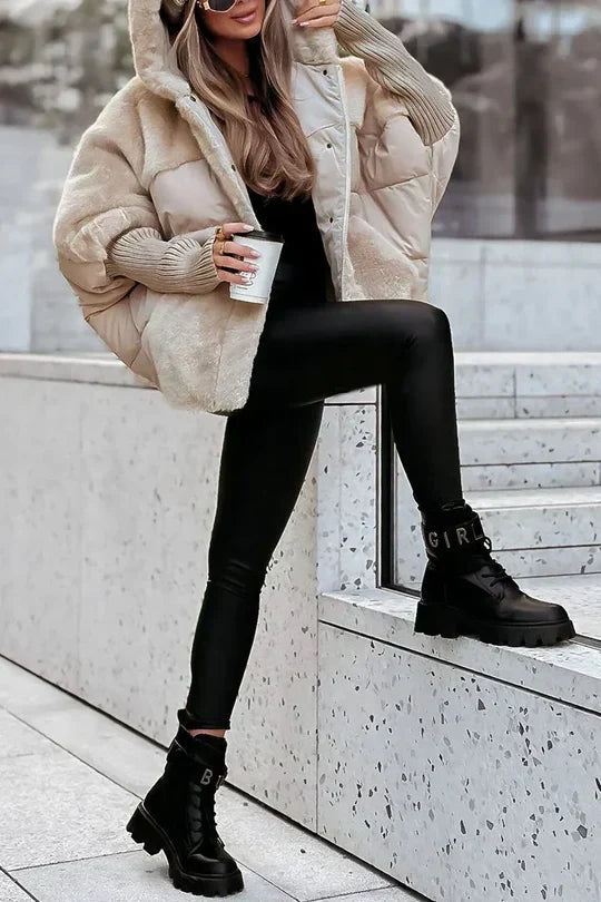 Women's Puffer Jacket with Quilted Panels and Oversized Fit | Hood, Faux Fur Trim, Zip Closure | For Winter | Size S-3XL