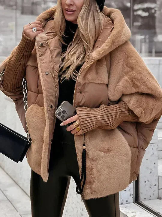 Women's Puffer Jacket with Quilted Panels and Oversized Fit | Hood, Faux Fur Trim, Zip Closure | For Winter | Size S-3XL