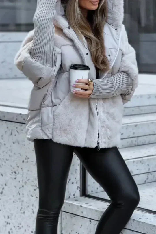 Women's Puffer Jacket with Quilted Panels and Oversized Fit | Hood, Faux Fur Trim, Zip Closure | For Winter | Size S-3XL