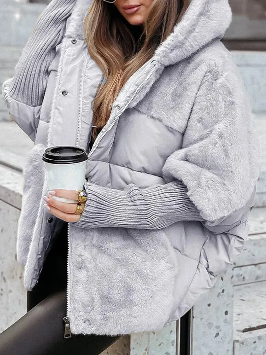 Women's Puffer Jacket with Quilted Panels and Oversized Fit | Hood, Faux Fur Trim, Zip Closure | For Winter | Size S-3XL