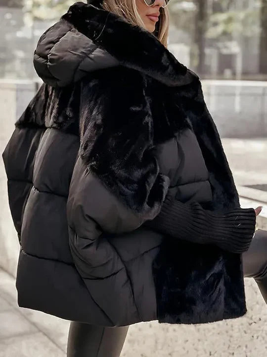 Women's Puffer Jacket with Quilted Panels and Oversized Fit | Hood, Faux Fur Trim, Zip Closure | For Winter | Size S-3XL