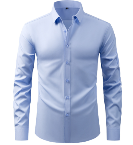 Men's Formal Long-Sleeve Button-Up Shirt, Fitted Collar