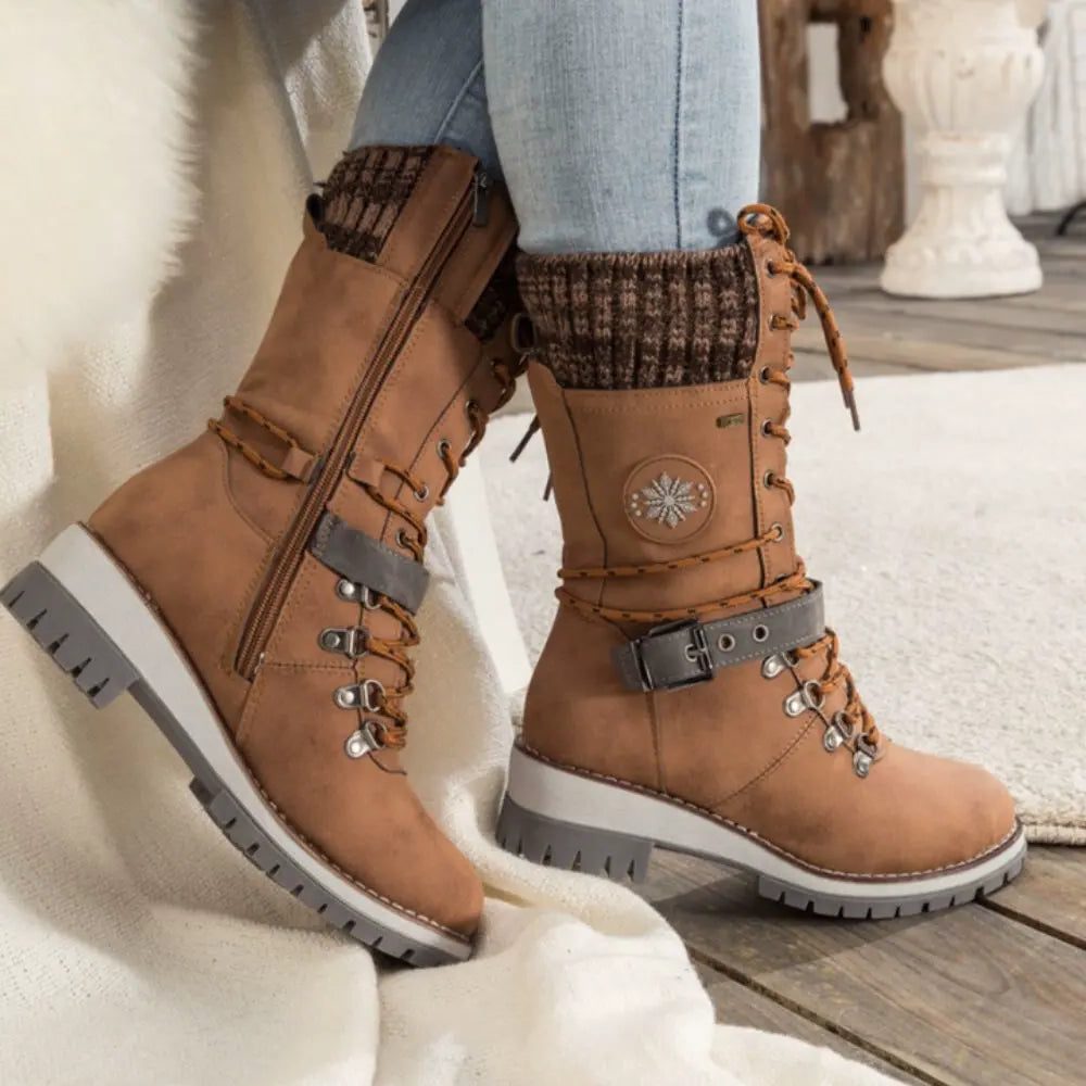 Myra | Lace-Up Ankle Boots with Buckle Strap for Women